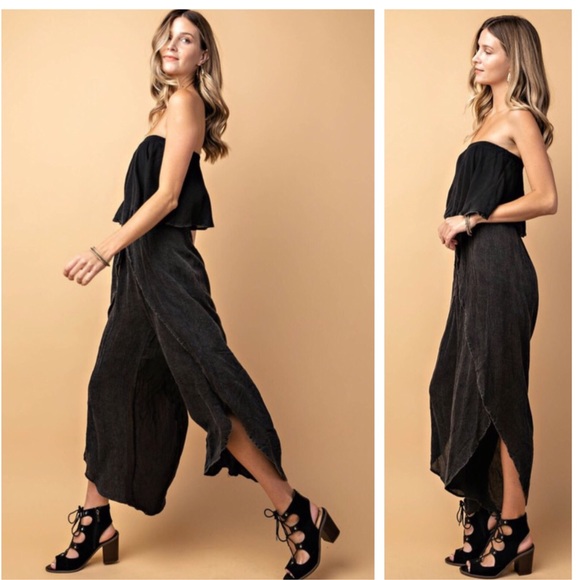 off the shoulder capri jumpsuit